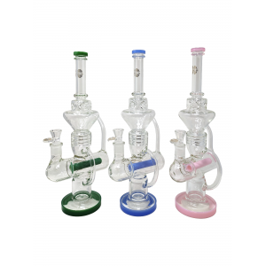 16.5" On Point Glass Assorted Barrel Perc Multi Chamber Recycler Water Pipe - [LK-14]